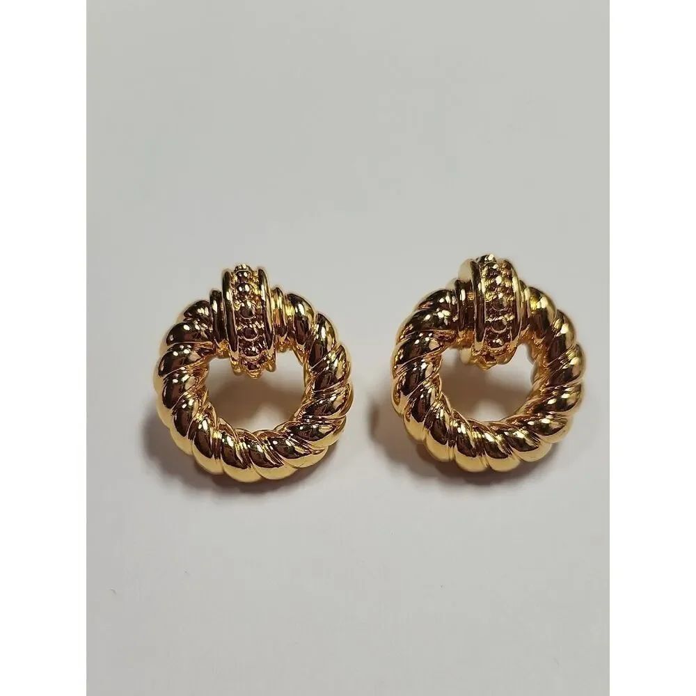Gold Twisted Rope Hoop Earrings - Designer Style
